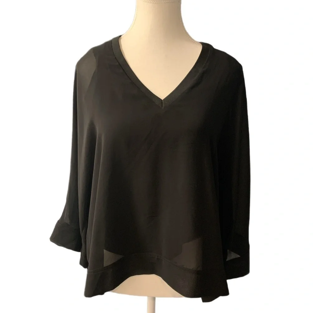 ZARA NWOT Billowy Semi Sheer Long Sleeve Blouse in Black Size XS - Picture 3 of 8